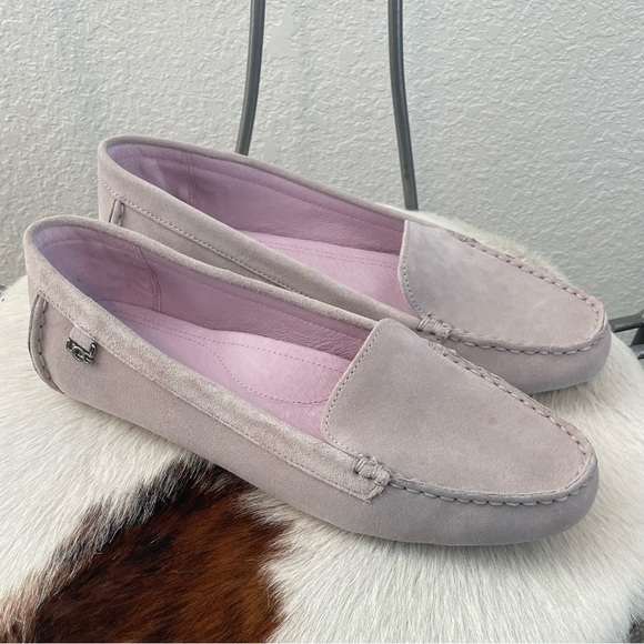 UGG Flores Suede Leather Flat Loafer in Feather - Picture 2 of 9